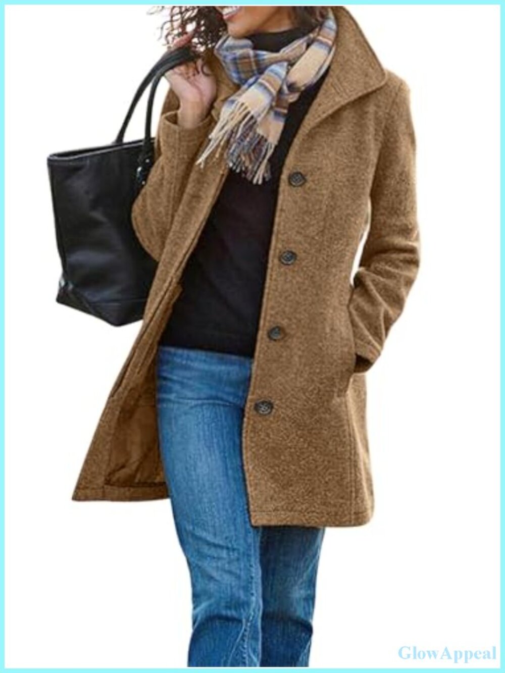 Women's Wool Blend Single Breasted Pea Coat with Pockets